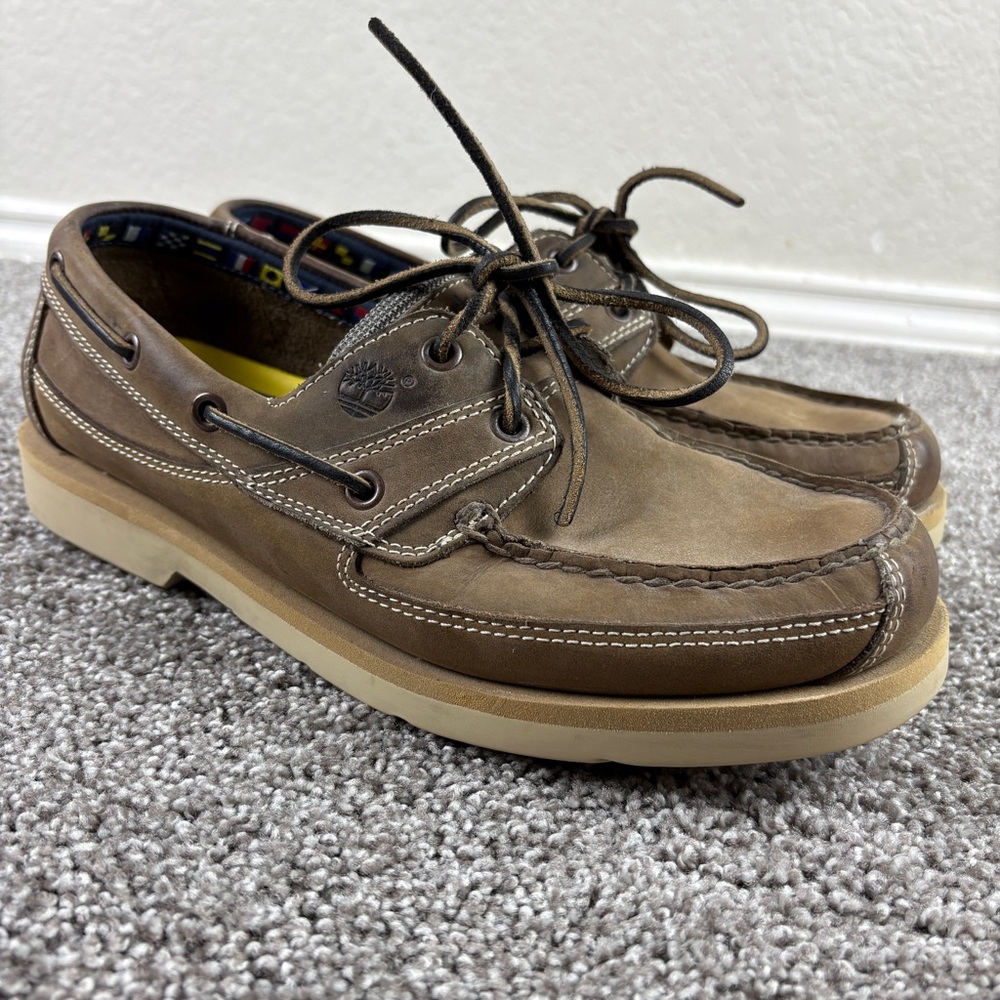 Timberland Men’s Classic Two-eye Brown Boat Shoes Leather Size 9.5 M 71021